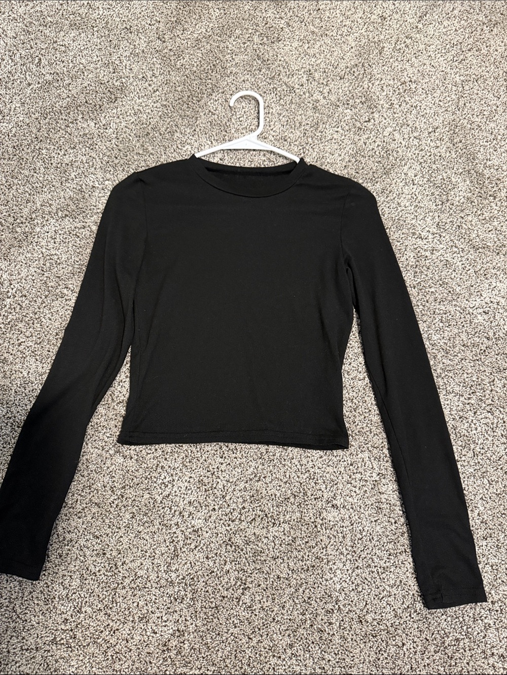 SHEIN Black Long Sleeve Crewneck Cropped Top